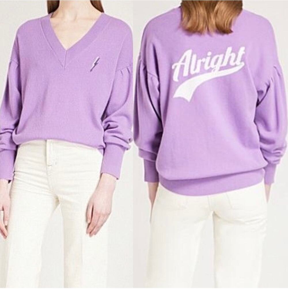 Sandro Alright wool cashmere graphic sweater purple small v neck soft cozy y2k